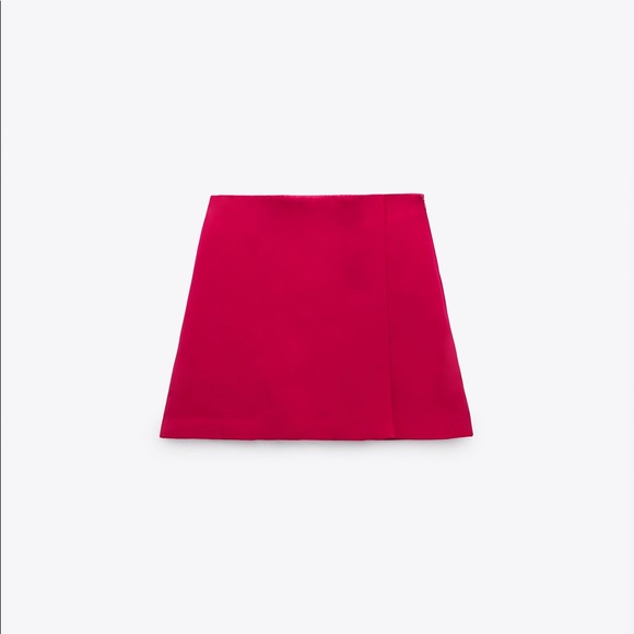 Zara SATIN EFFECT High-waist Wrap Skort Pink S New - Picture 8 of 10